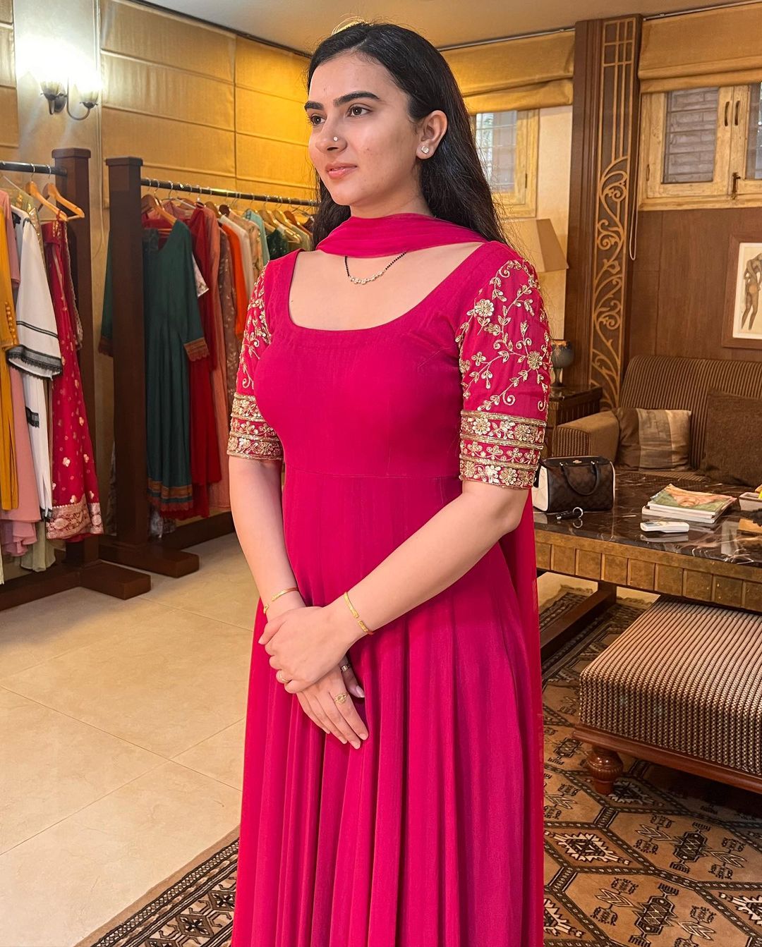 Rani Anarkali Georgette Gown With Dupatta Set