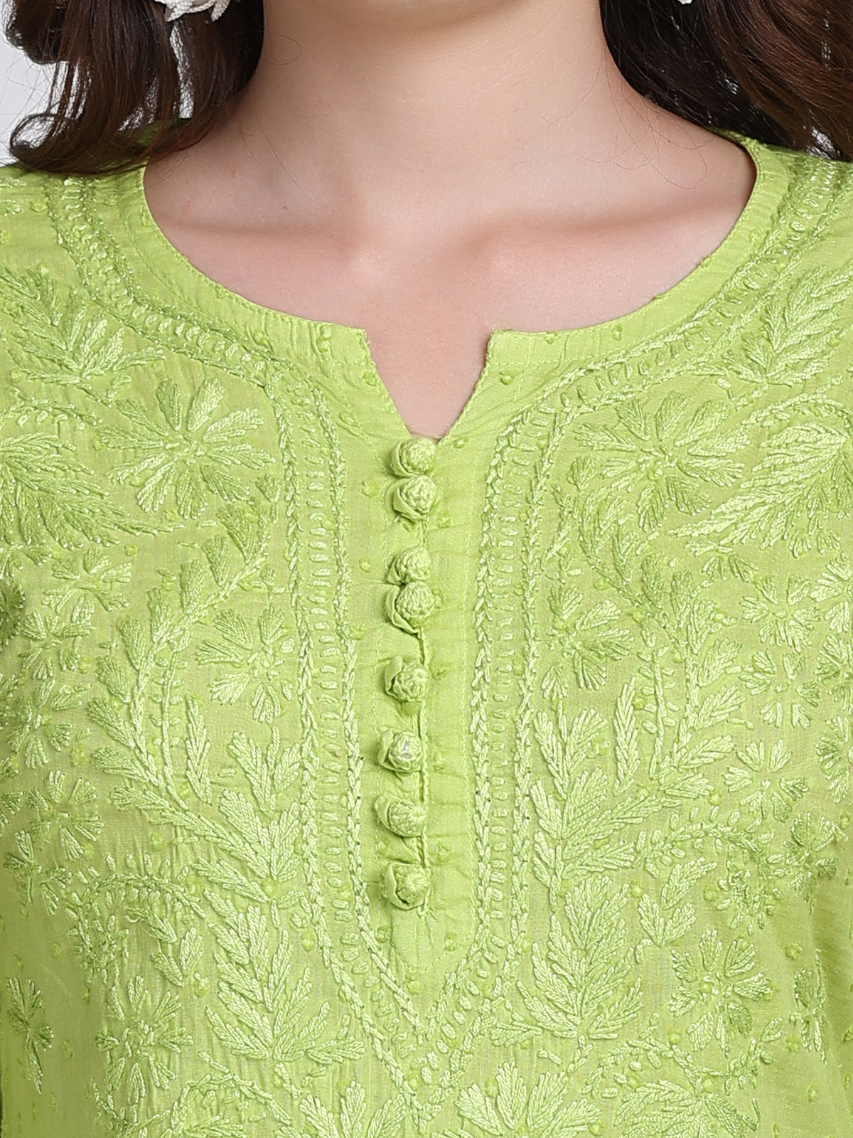 Dyed Cotton Chikankari Kurti & Lycra Pant Set, Pockets Both Side of the Pant