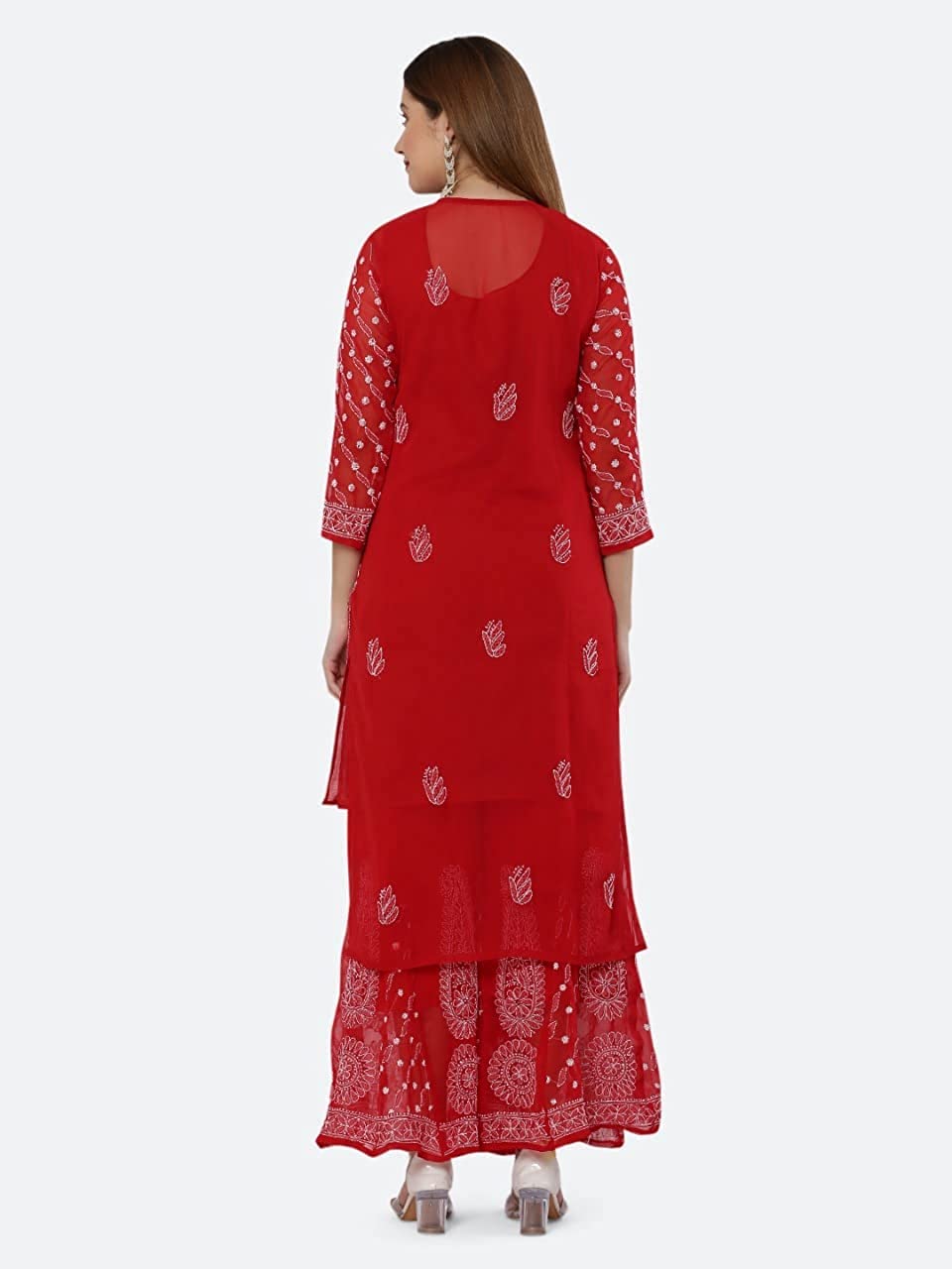 Premium Chiffon Georgette Chikankari Handwork Kurti with Sharara & Matching Cotton Inner Set