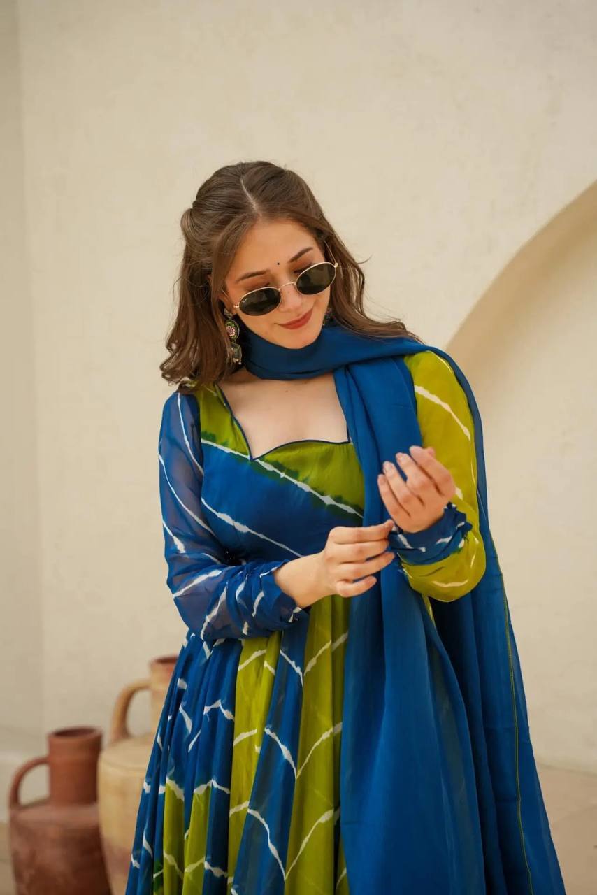 ORGENZA MULTI COLOUR ANARKALI SUIT SET