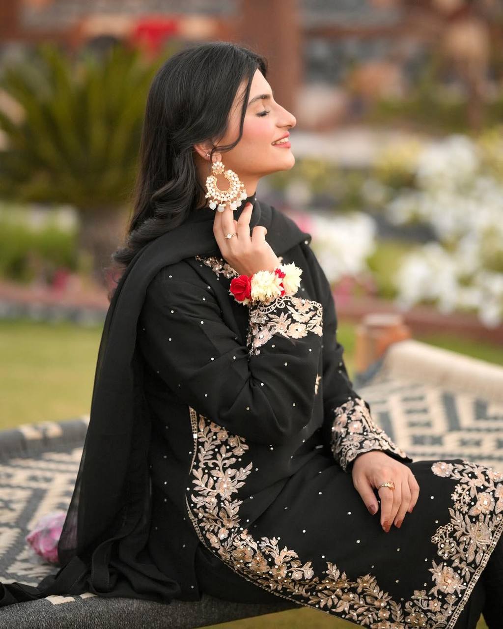 Black Suit Adorned with Golden Embroidery