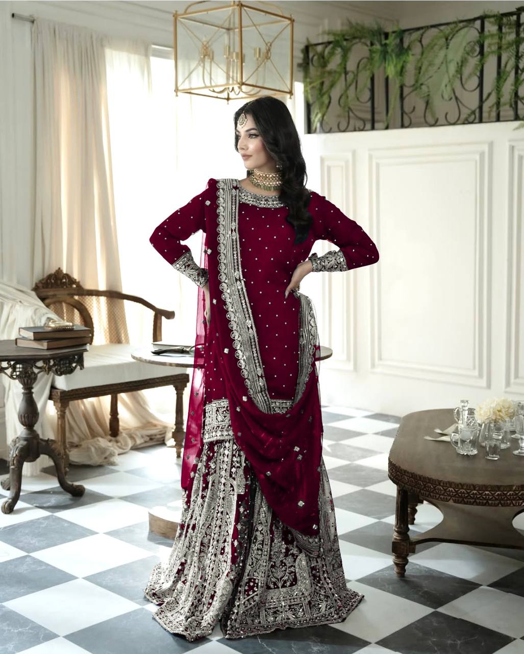 Dual Elegance A Woman in Blue and Red