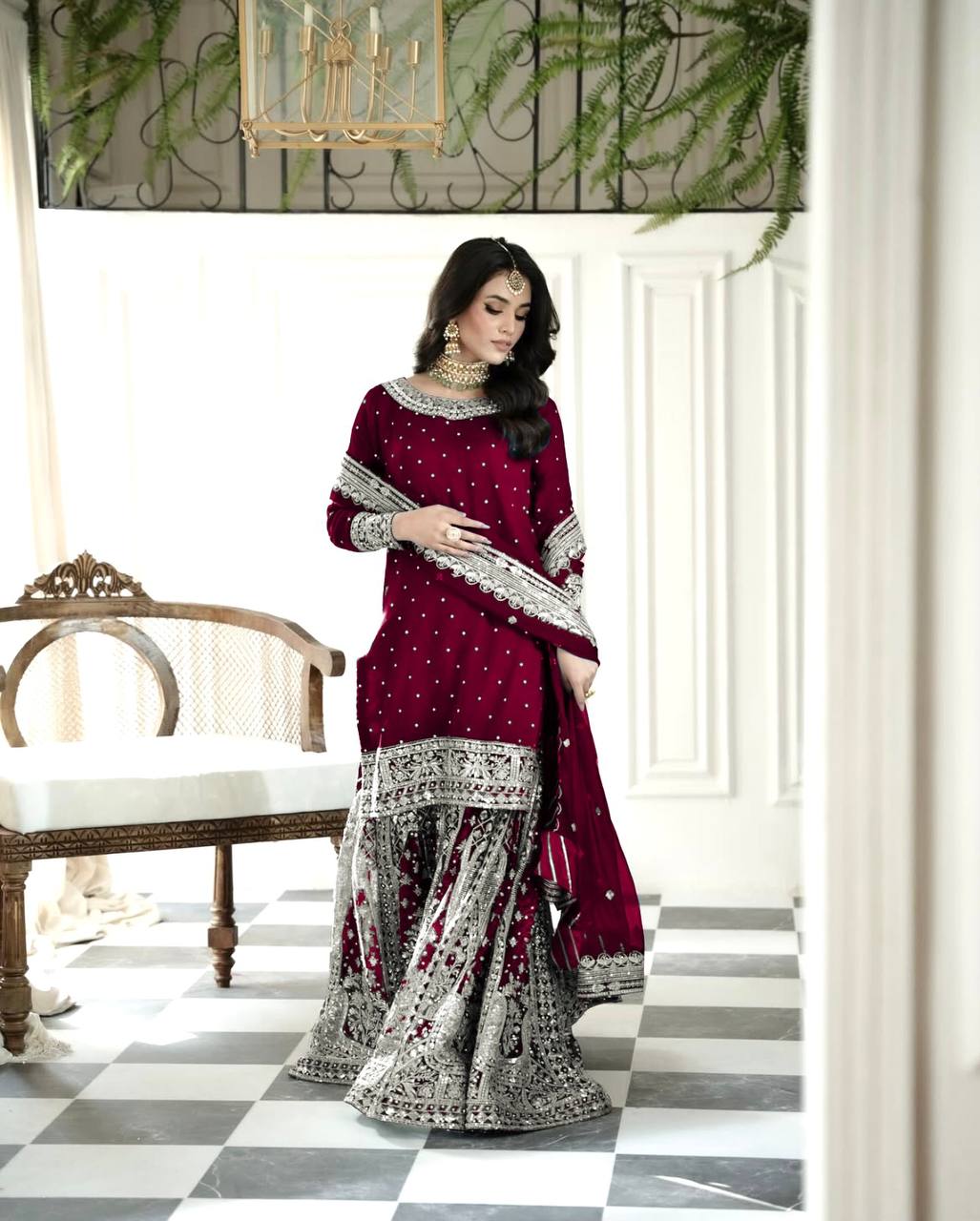 Dual Elegance A Woman in Blue and Red