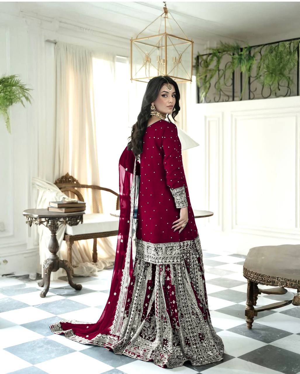 Dual Elegance A Woman in Blue and Red