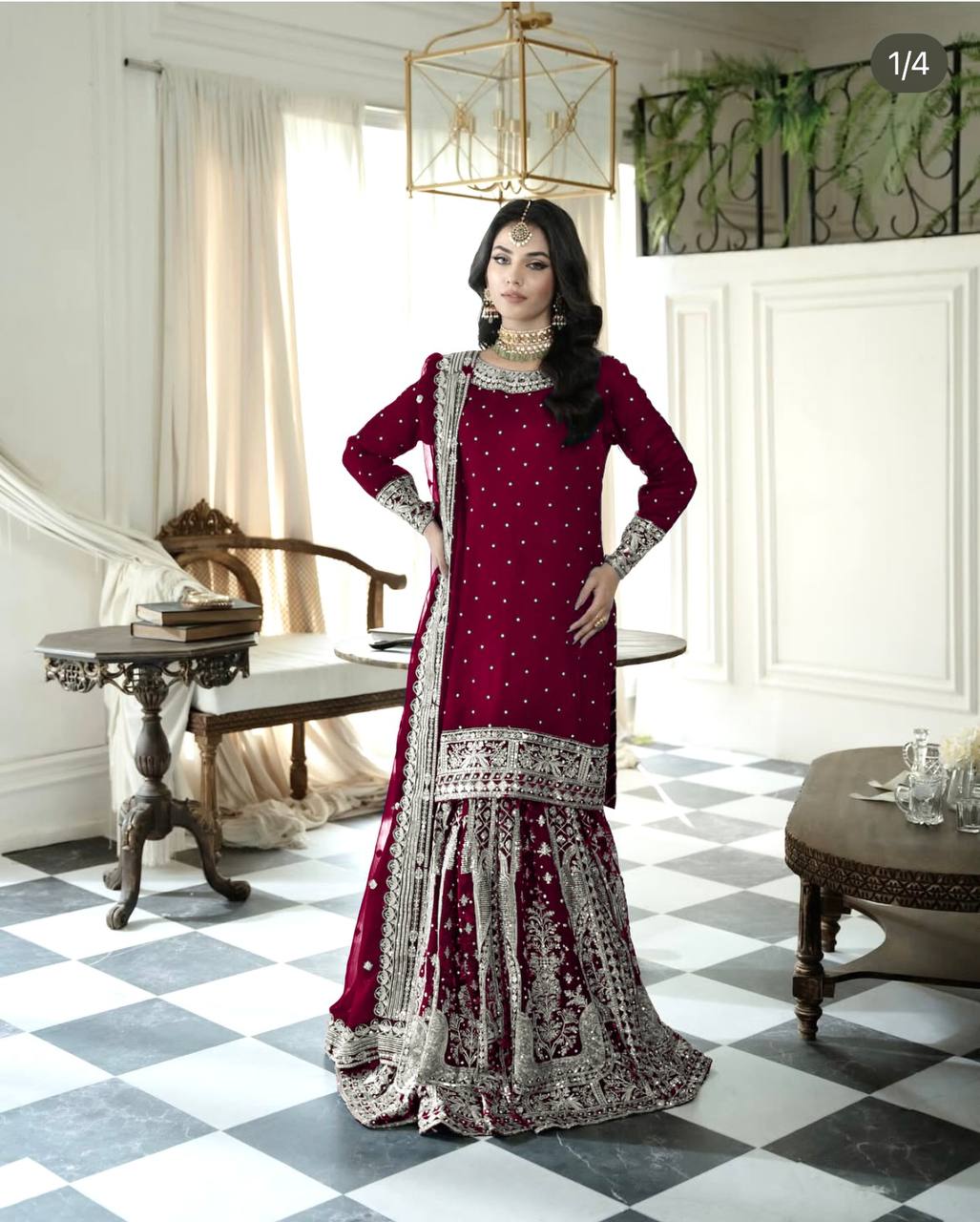 Dual Elegance A Woman in Blue and Red