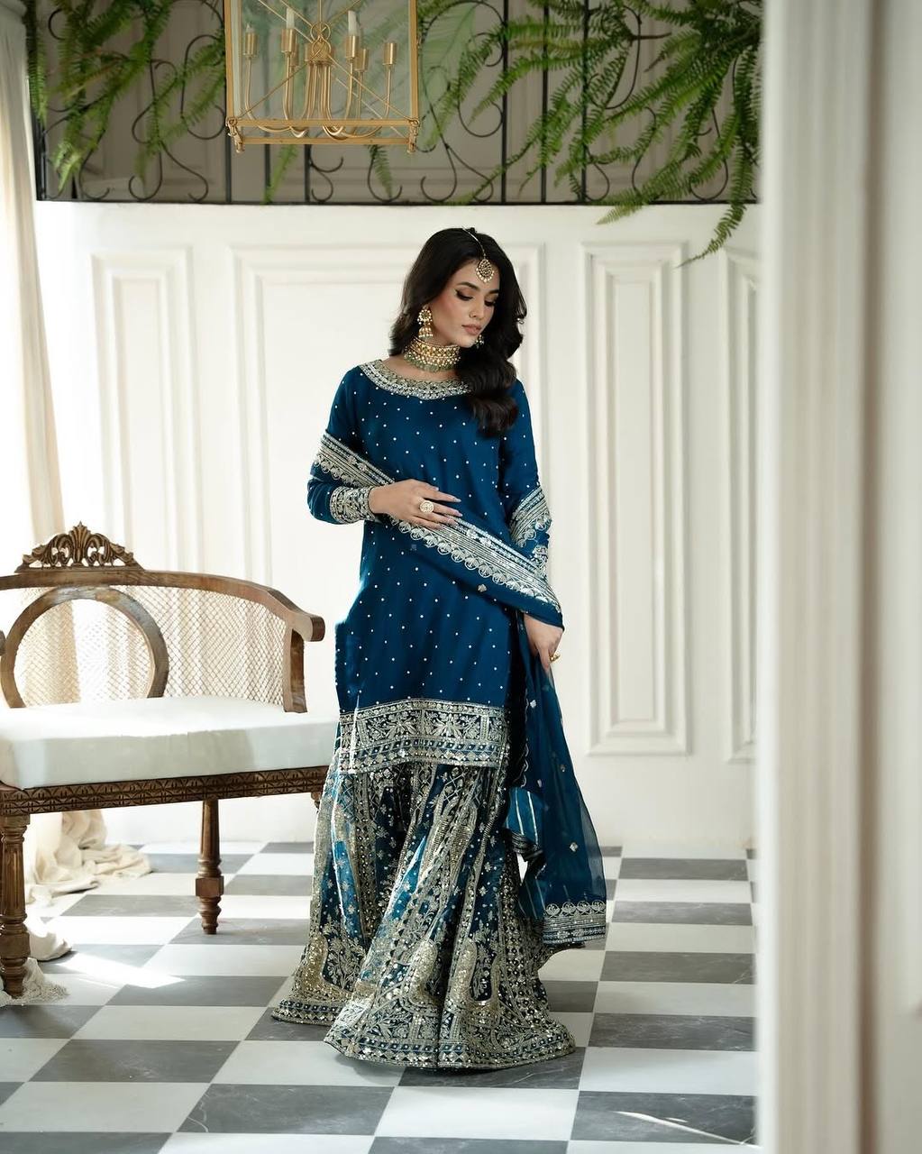 Dual Elegance A Woman in Blue and Red
