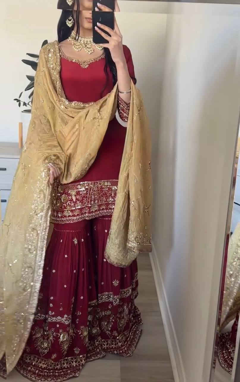 Designer Party Wear Look Top-Plazzo and Dupatta