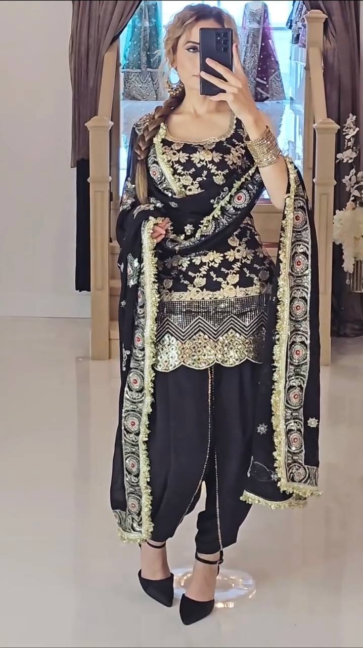 Black Patiala Suit with Antique Gold and Embroidery