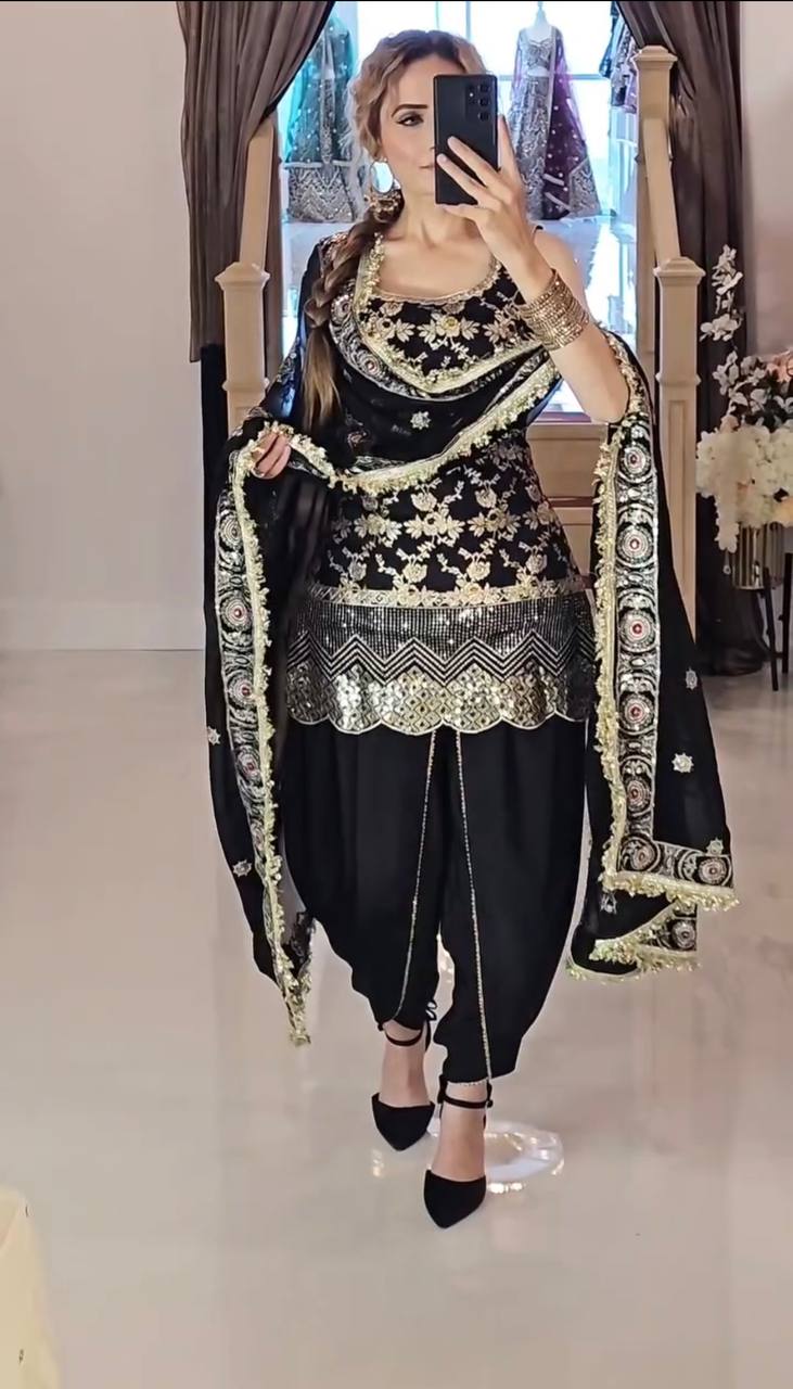 Black Patiala Suit with Antique Gold and Embroidery