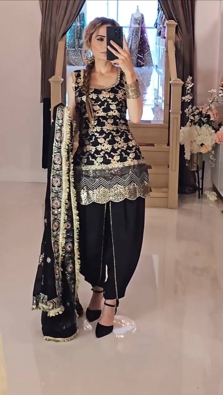 Black Patiala Suit with Antique Gold and Embroidery