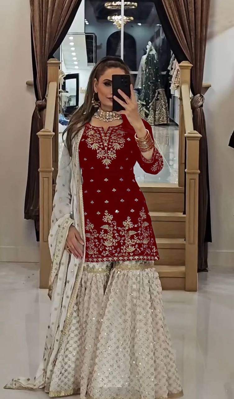 Black and Gold Sharara Set with Ivory Accents