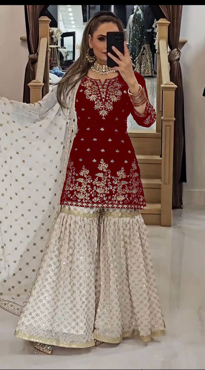Black and Gold Sharara Set with Ivory Accents