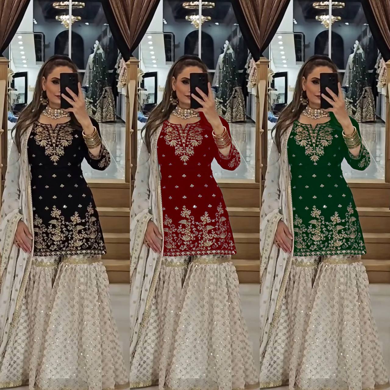Black and Gold Sharara Set with Ivory Accents
