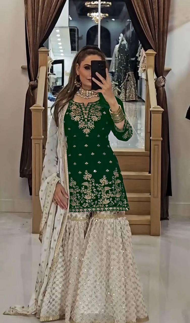 Black and Gold Sharara Set with Ivory Accents
