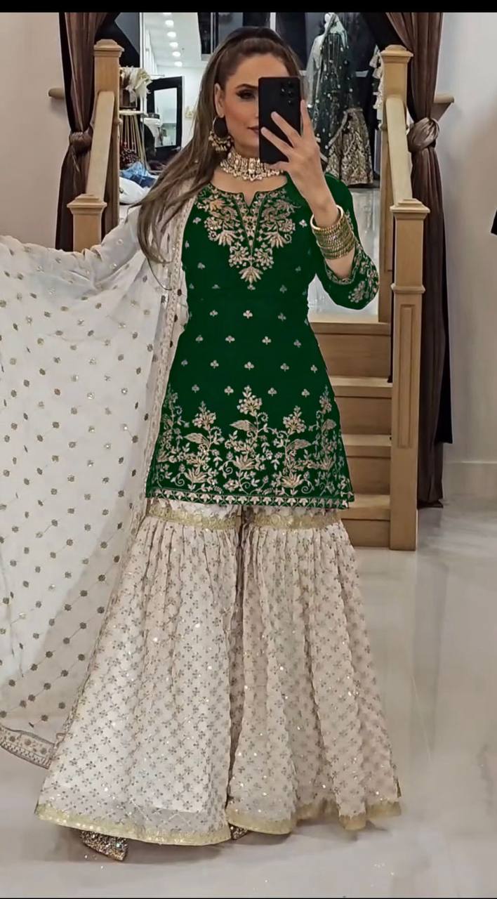 Black and Gold Sharara Set with Ivory Accents