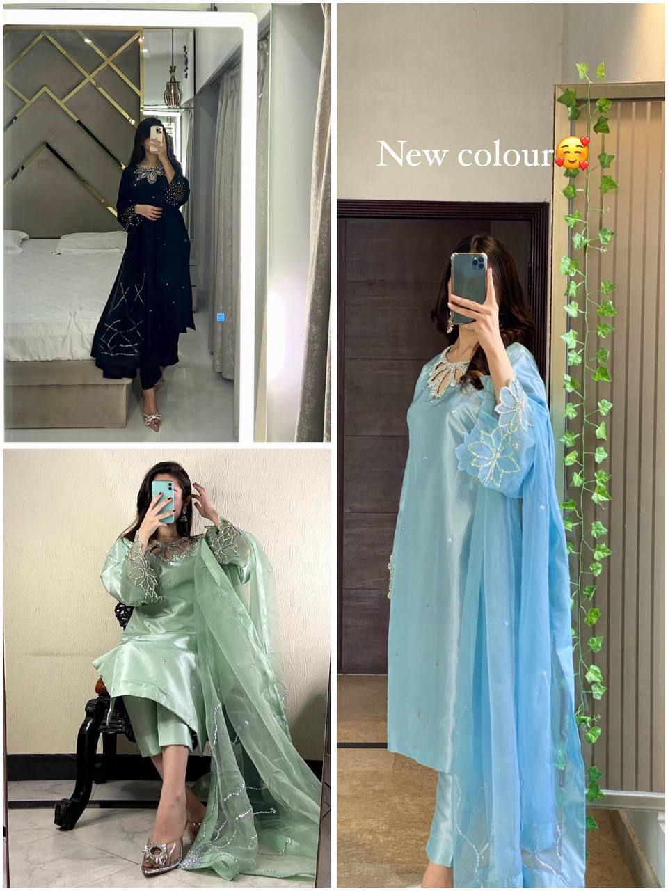Black,Green and Sky-blue Elegance in Every Stitch