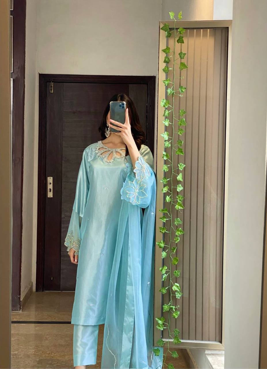 Black,Green and Sky-blue Elegance in Every Stitch