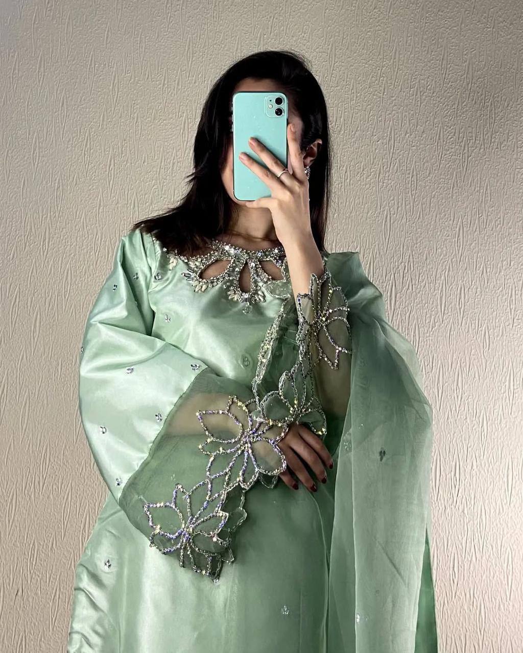Black,Green and Sky-blue Elegance in Every Stitch
