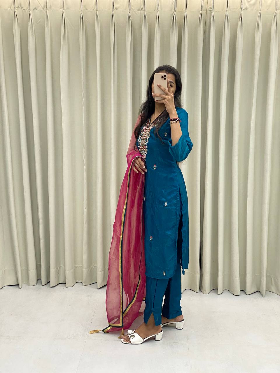 DESIGNER WEAR HEAVY FENDI SILK TOP AND PANT WITH DUPATTA