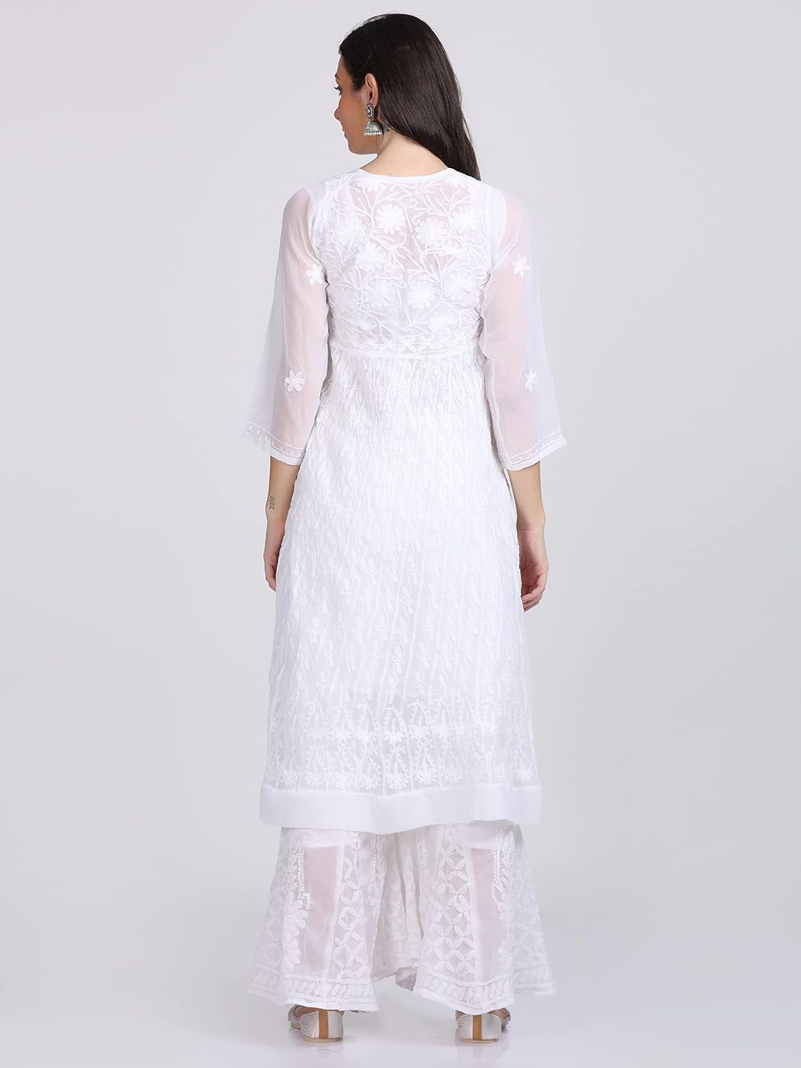 Faux Georgette Chikankari Flared Anarkali with Matching Dupatta & Cotton Inner