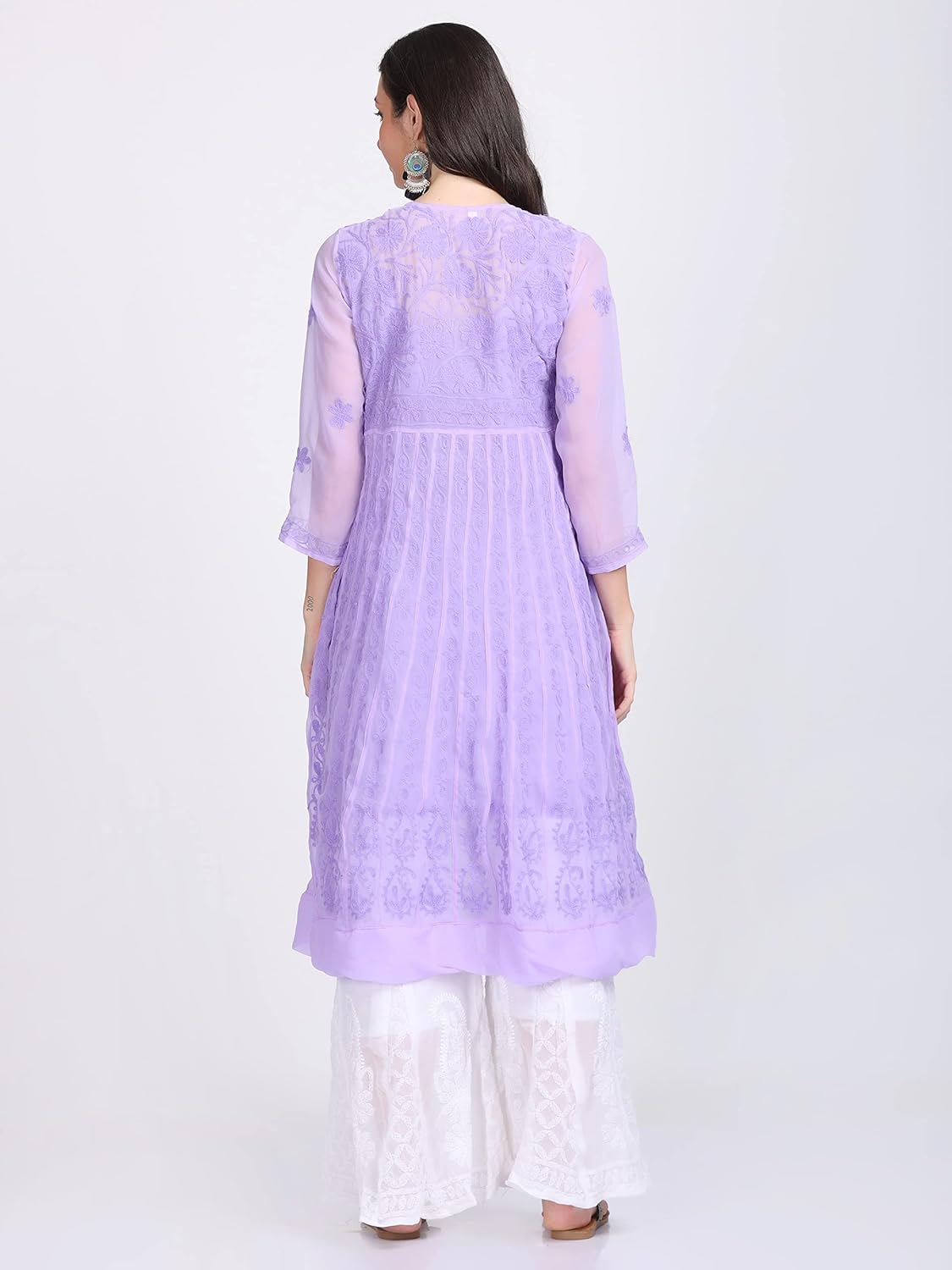 Faux Georgette Chikankari Flared Anarkali with Matching Dupatta & Cotton Inner