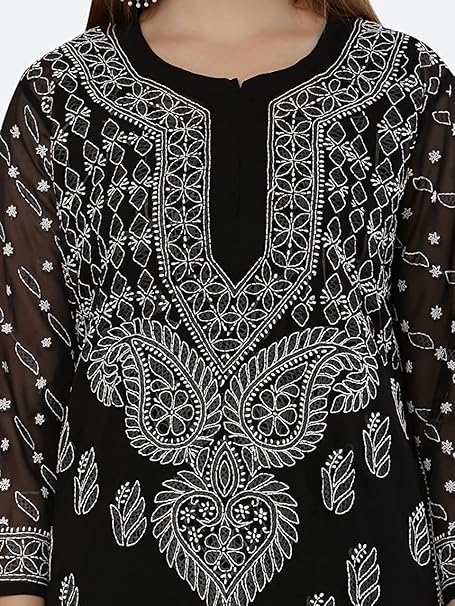 Premium Chiffon Georgette Chikankari Handwork Kurti with Sharara & Matching Cotton Inner Set