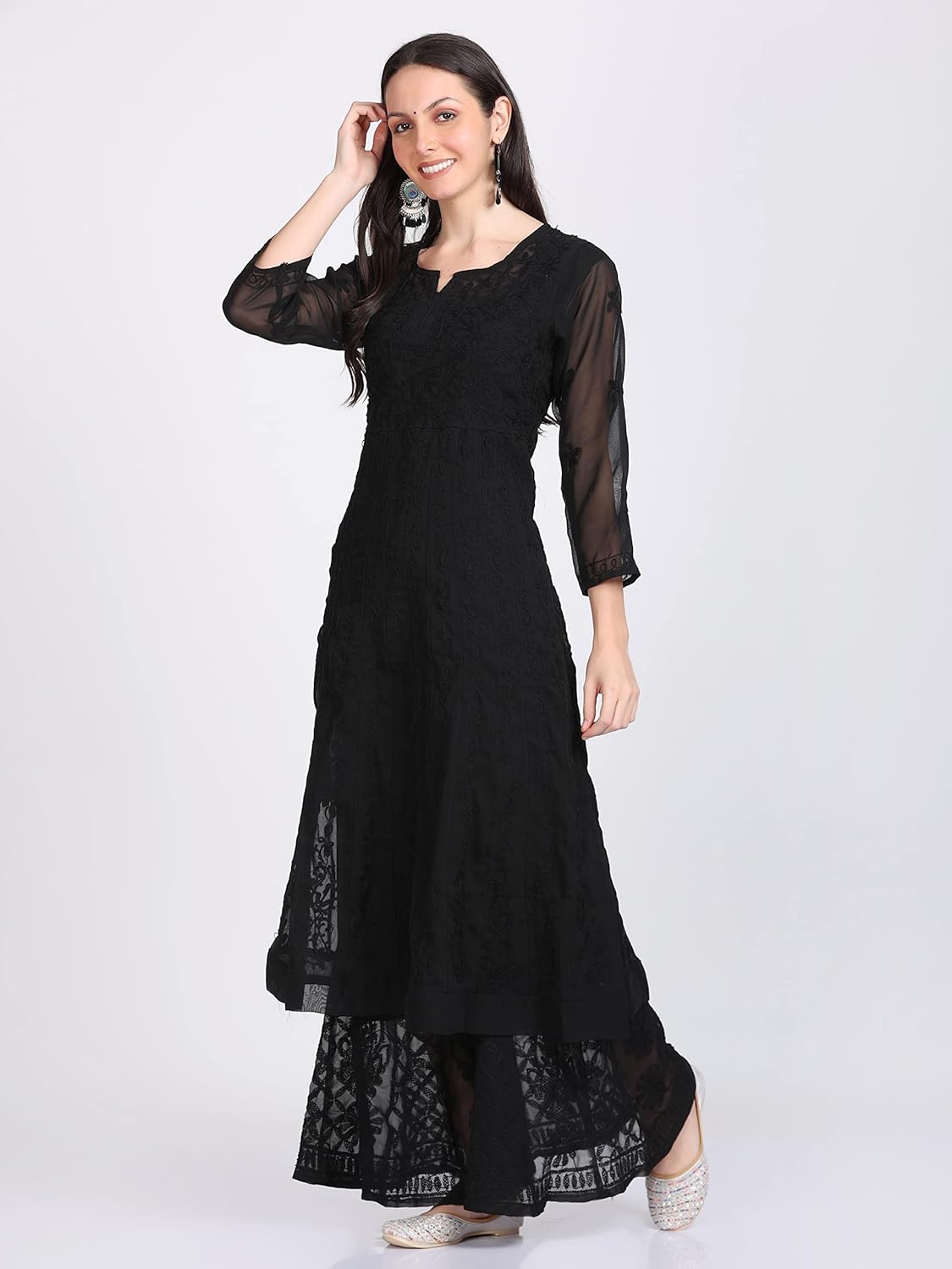 Faux Georgette Chikankari Flared Anarkali with Matching Dupatta & Cotton Inner