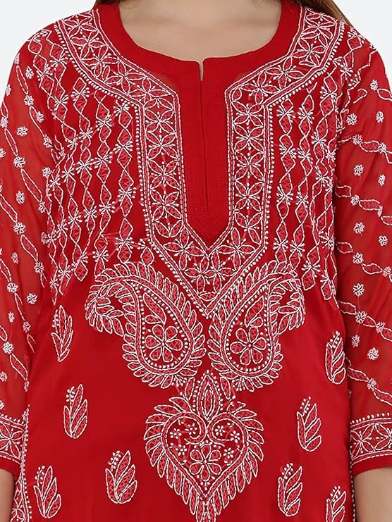 Premium Chiffon Georgette Chikankari Handwork Kurti with Sharara & Matching Cotton Inner Set
