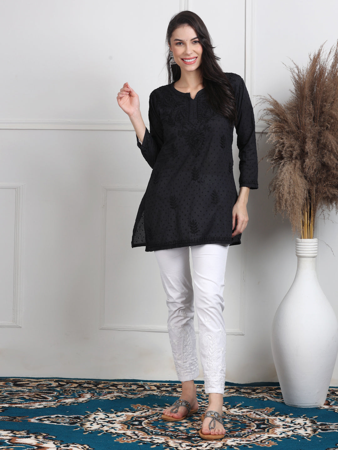 Elegant Women's Dyed Lucknowi Chikankari Short Top – Pure Cotton, Handcrafted Beauty in Stunning Shades