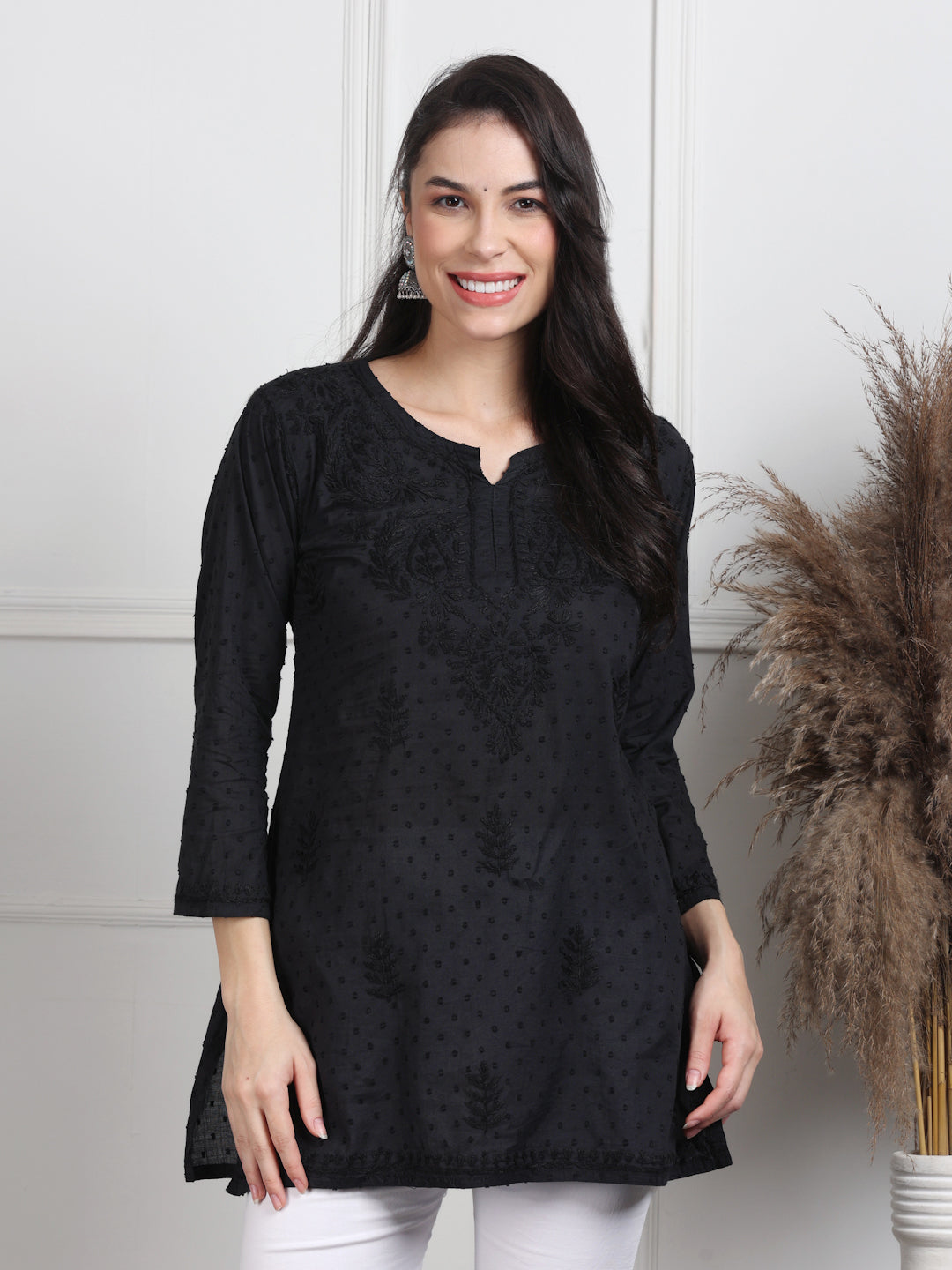 Elegant Women's Dyed Lucknowi Chikankari Short Top – Pure Cotton, Handcrafted Beauty in Stunning Shades