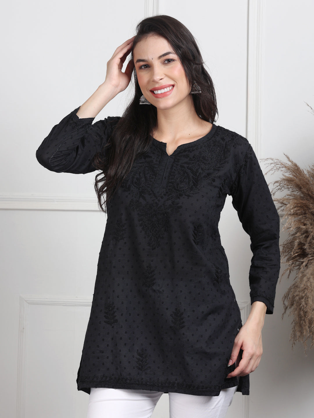 Elegant Women's Dyed Lucknowi Chikankari Short Top – Pure Cotton, Handcrafted Beauty in Stunning Shades
