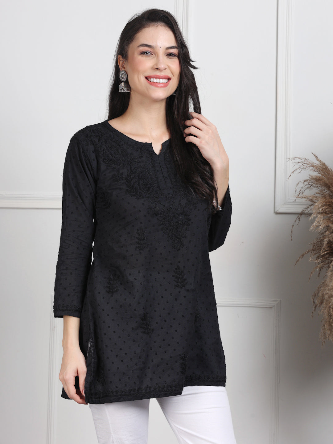 Elegant Women's Dyed Lucknowi Chikankari Short Top – Pure Cotton, Handcrafted Beauty in Stunning Shades