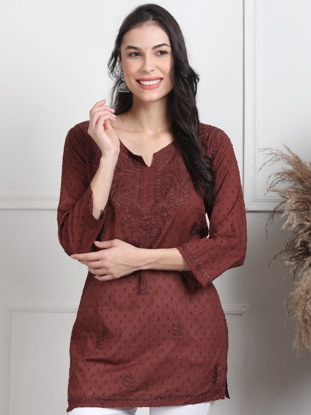 Elegant Women's Dyed Lucknowi Chikankari Short Top – Pure Cotton, Handcrafted Beauty in Stunning Shades