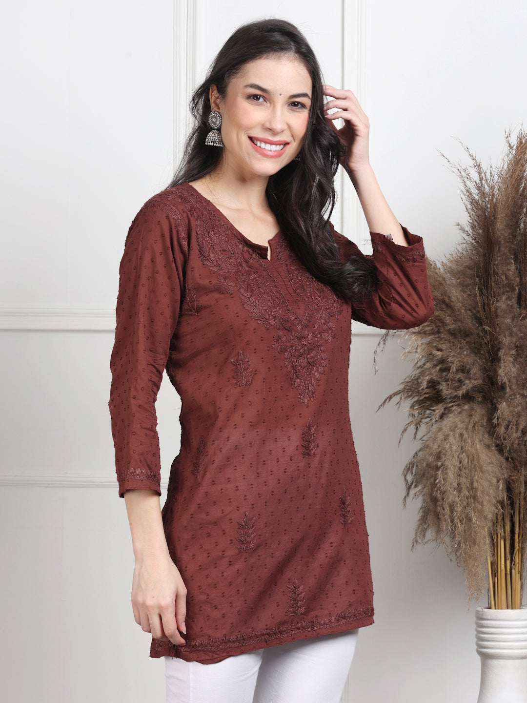 Elegant Women's Dyed Lucknowi Chikankari Short Top – Pure Cotton, Handcrafted Beauty in Stunning Shades