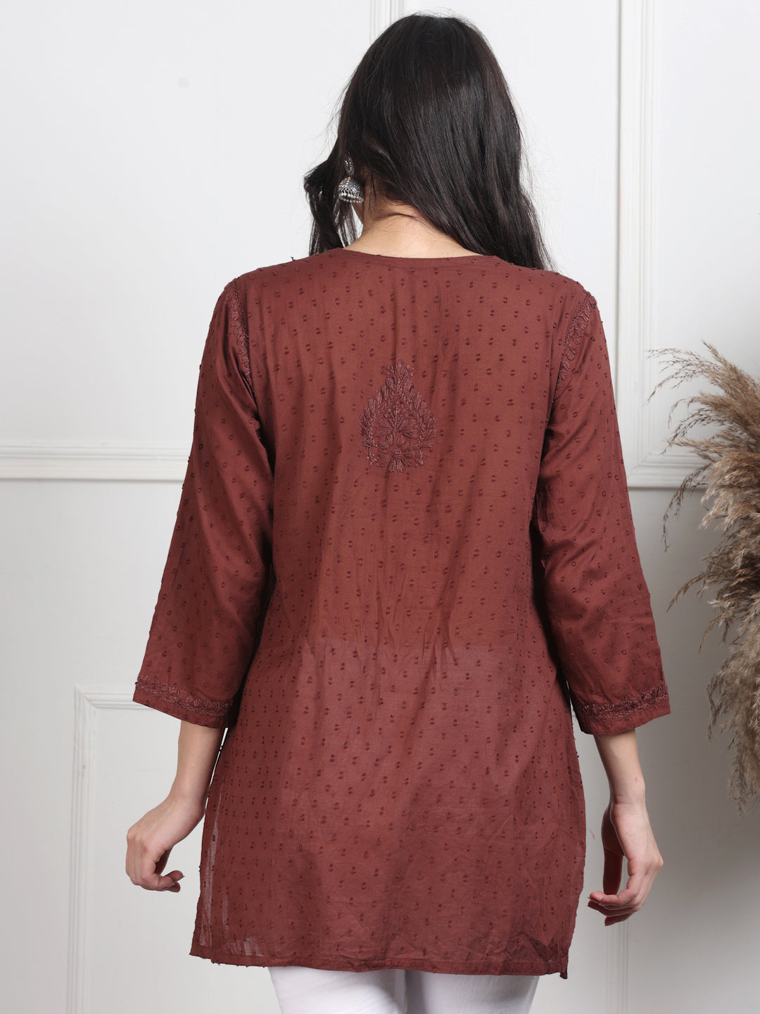Elegant Women's Dyed Lucknowi Chikankari Short Top – Pure Cotton, Handcrafted Beauty in Stunning Shades