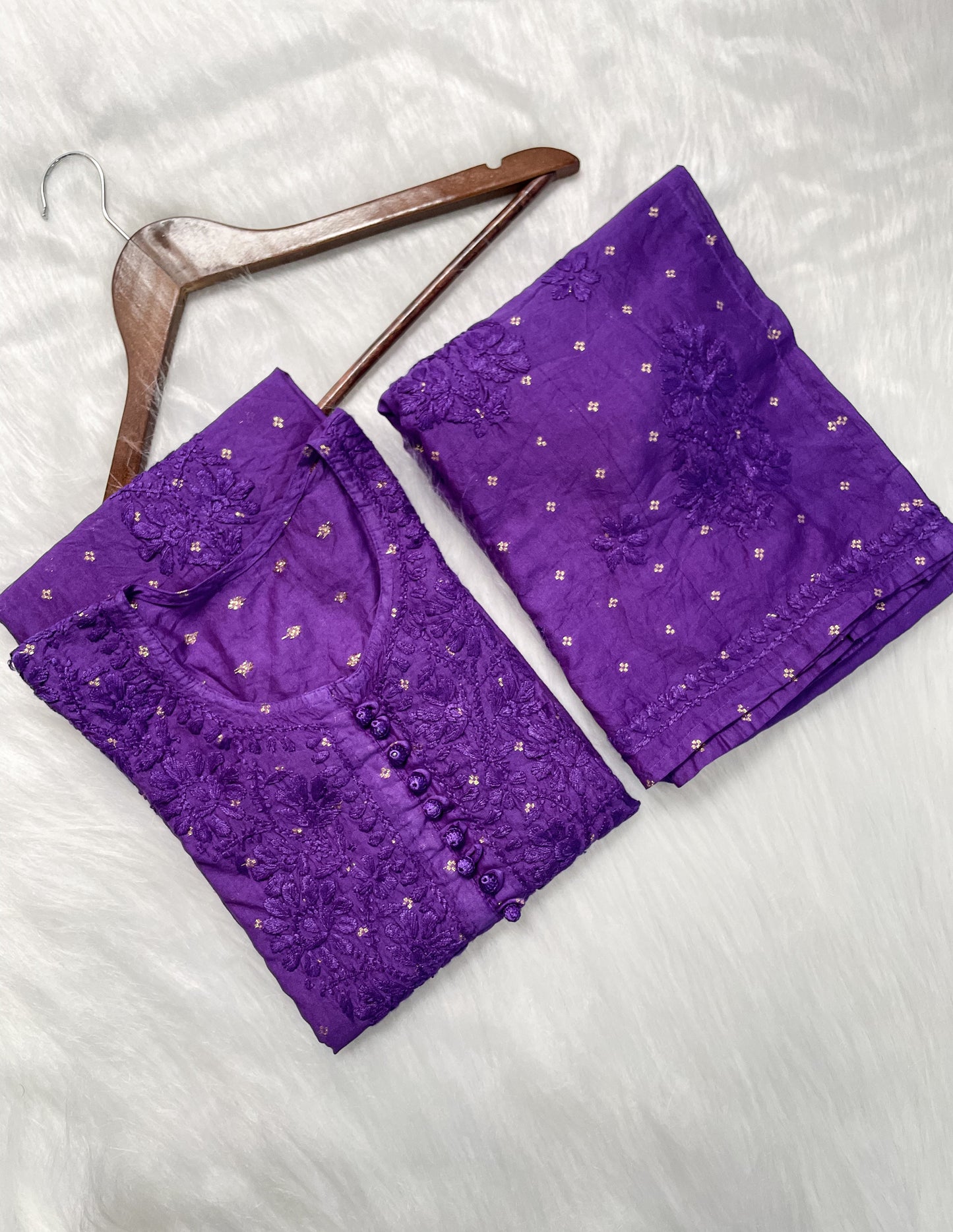 Premium Dyed Chanderi Silk Lucknowi Chikankari Kurti and Palazzo Set for Women