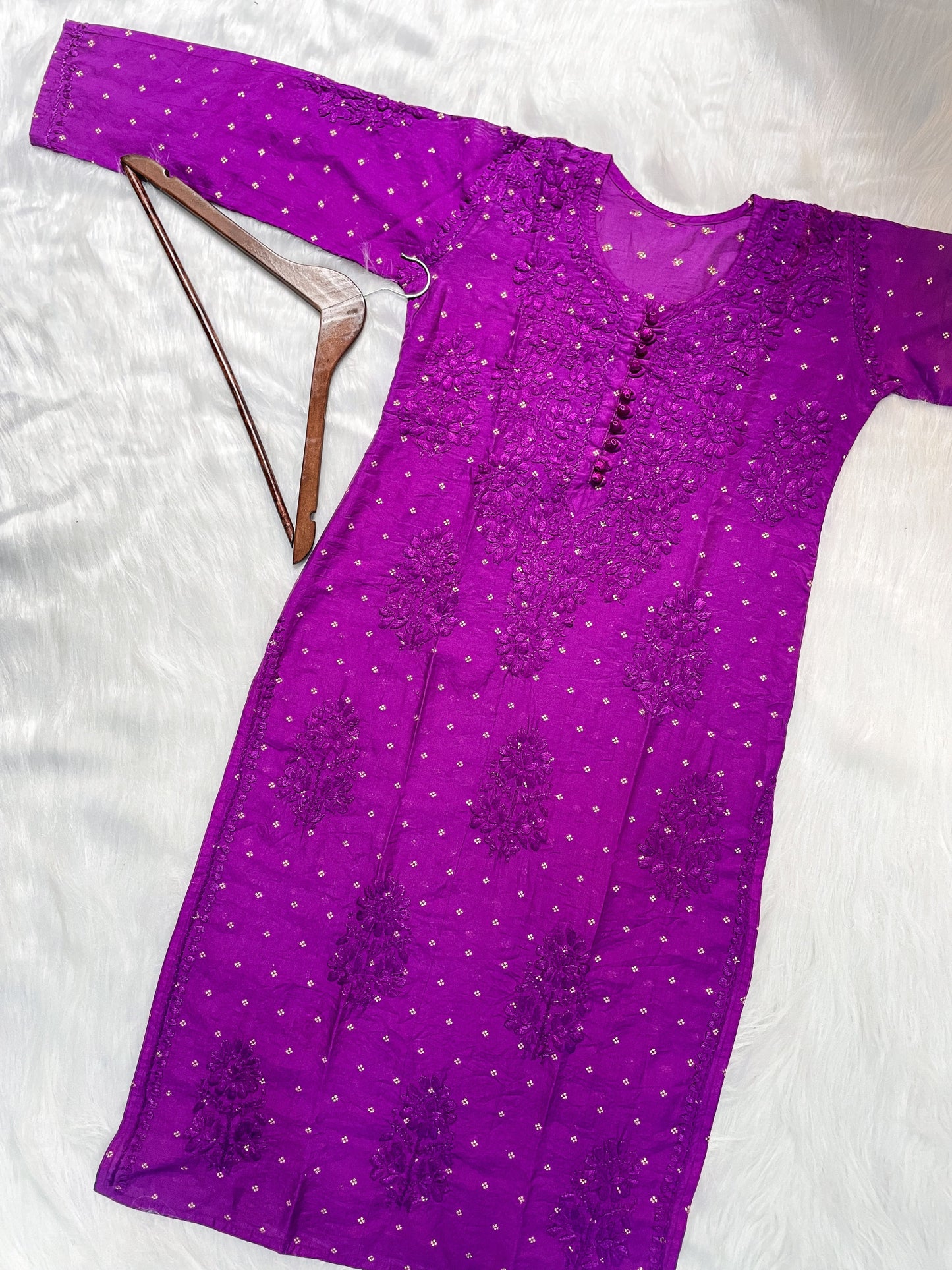 Premium Dyed Chanderi Silk Lucknowi Chikankari Kurti and Palazzo Set for Women
