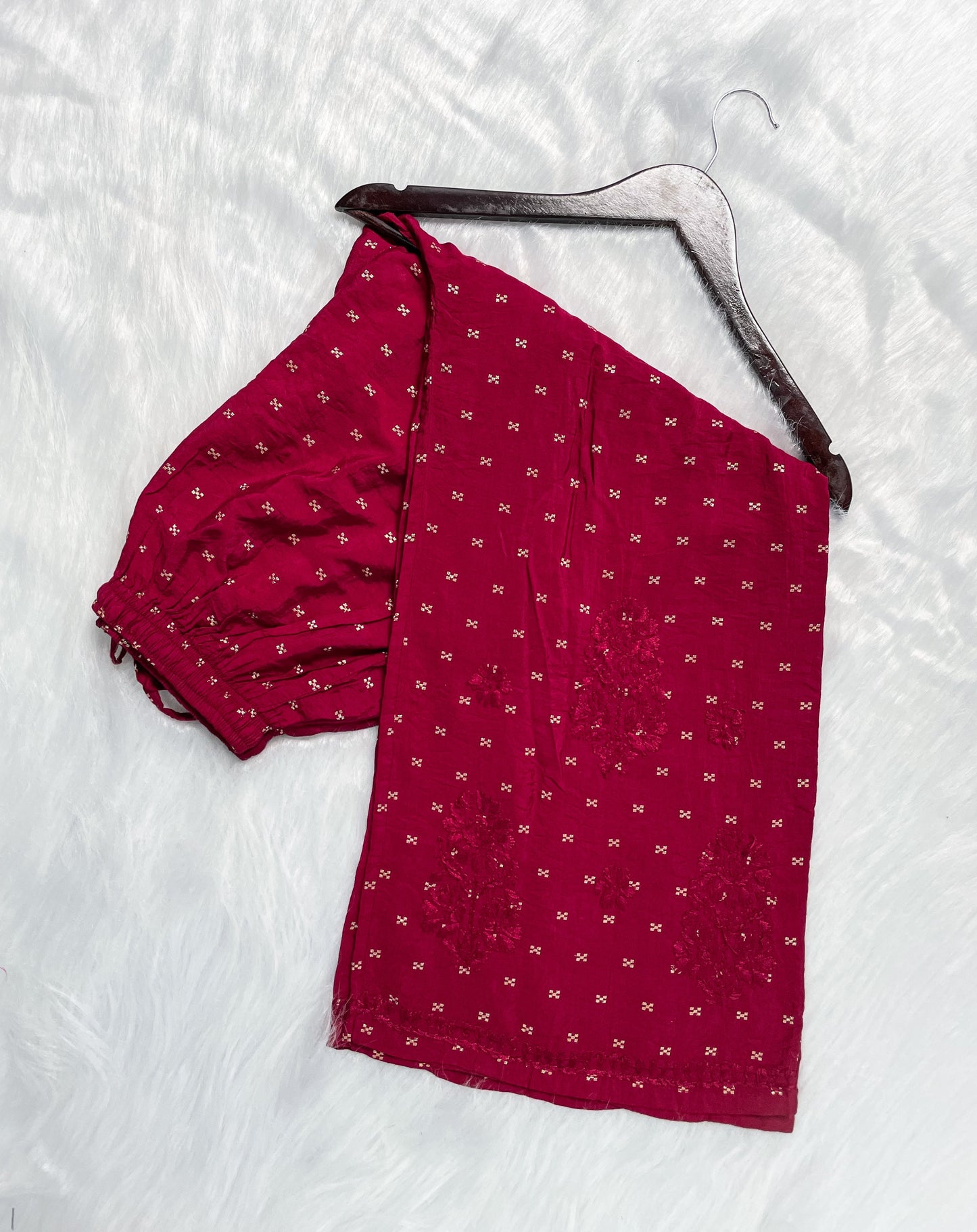 Premium Dyed Chanderi Silk Lucknowi Chikankari Kurti and Palazzo Set for Women