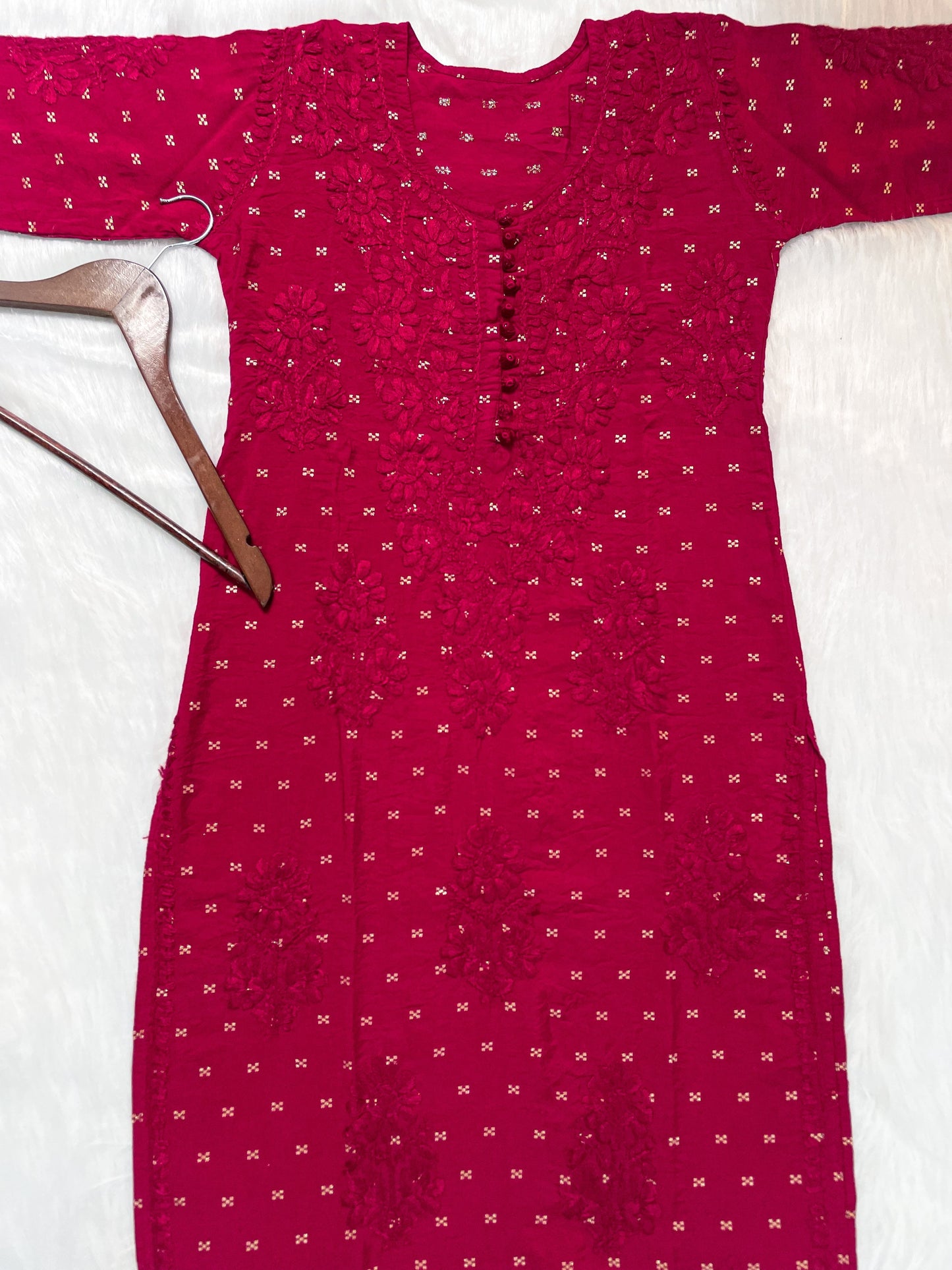 Premium Dyed Chanderi Silk Lucknowi Chikankari Kurti and Palazzo Set for Women