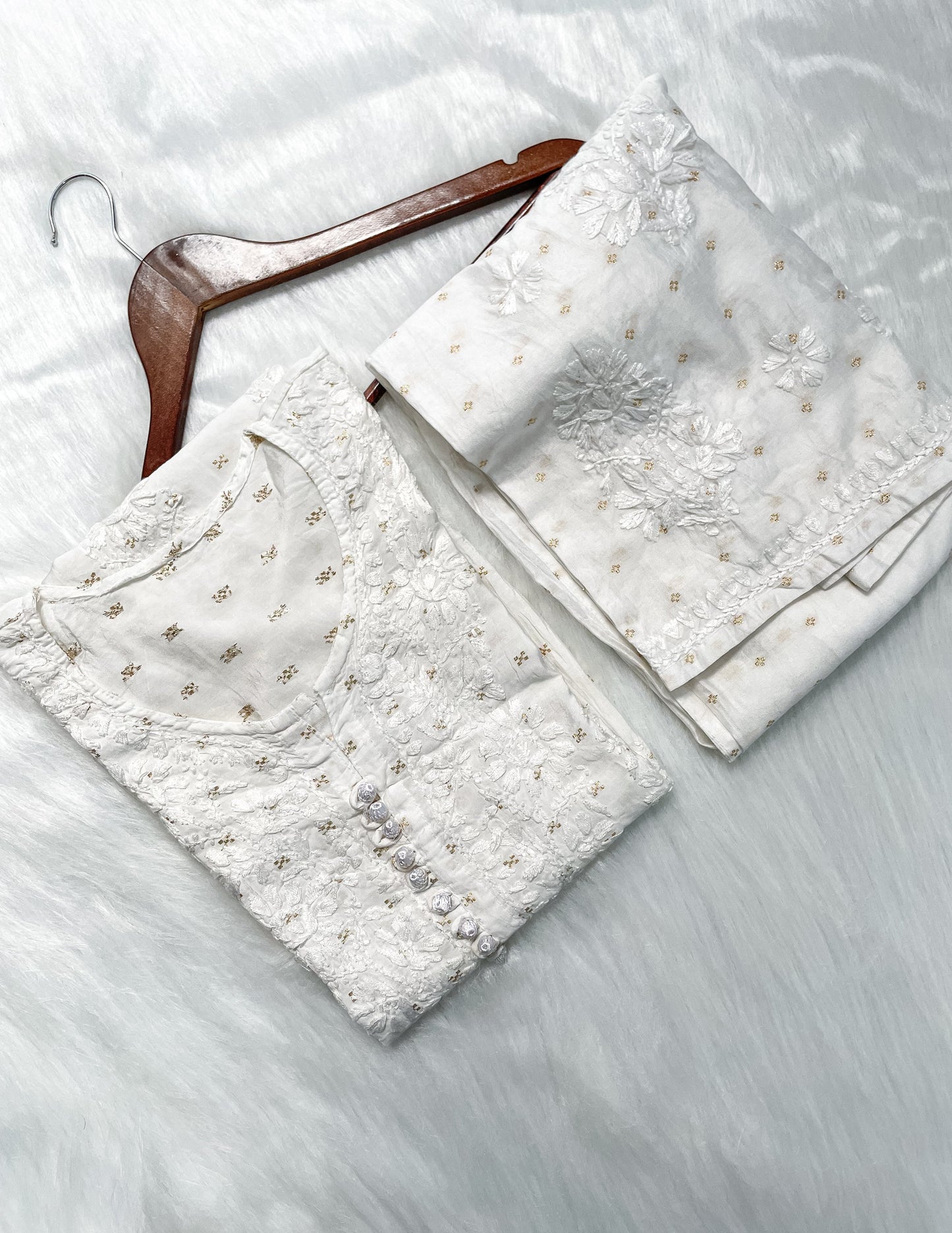 Premium Dyed Chanderi Silk Lucknowi Chikankari Kurti and Palazzo Set for Women