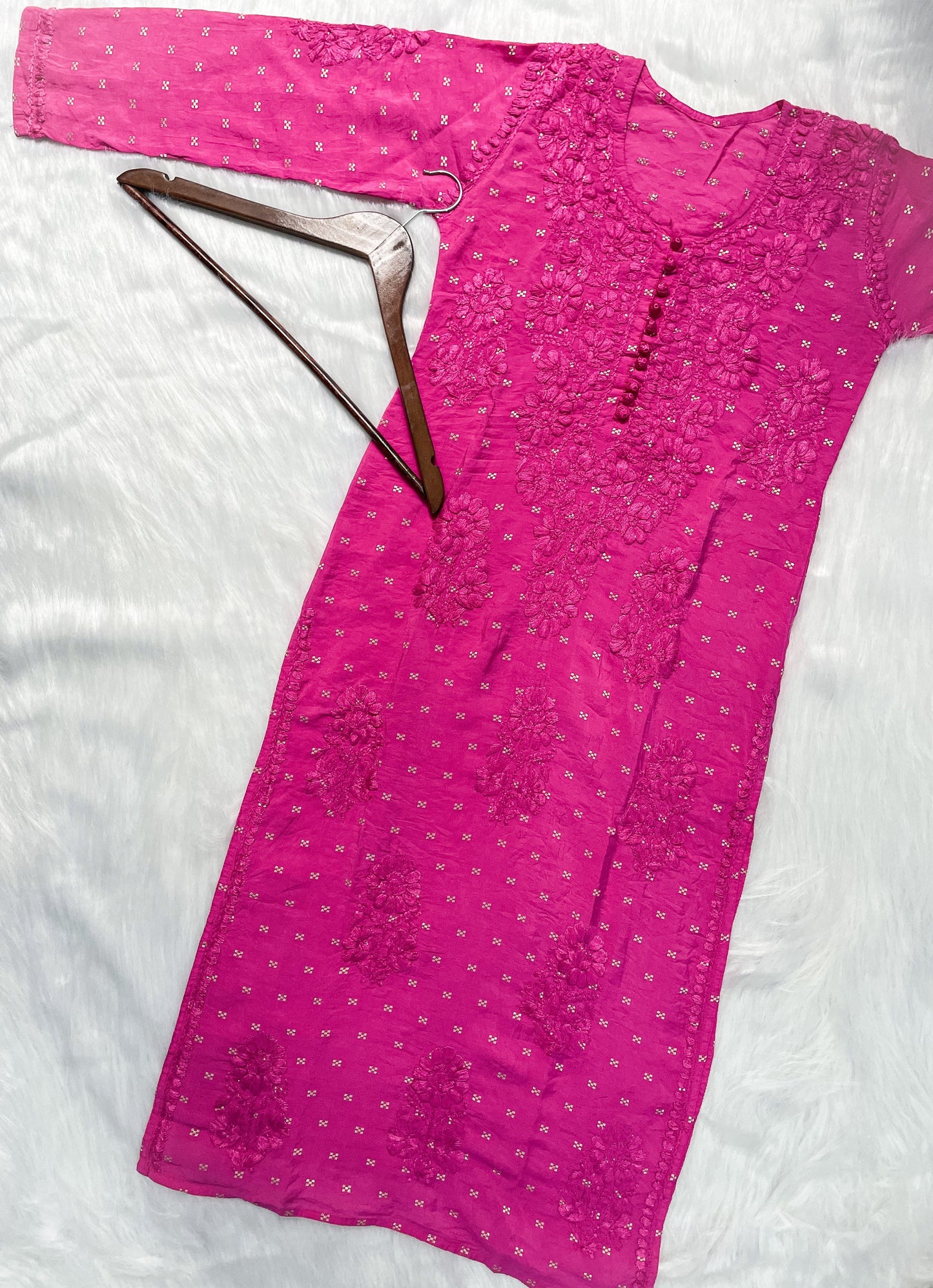 Premium Dyed Chanderi Silk Lucknowi Chikankari Kurti and Palazzo Set for Women