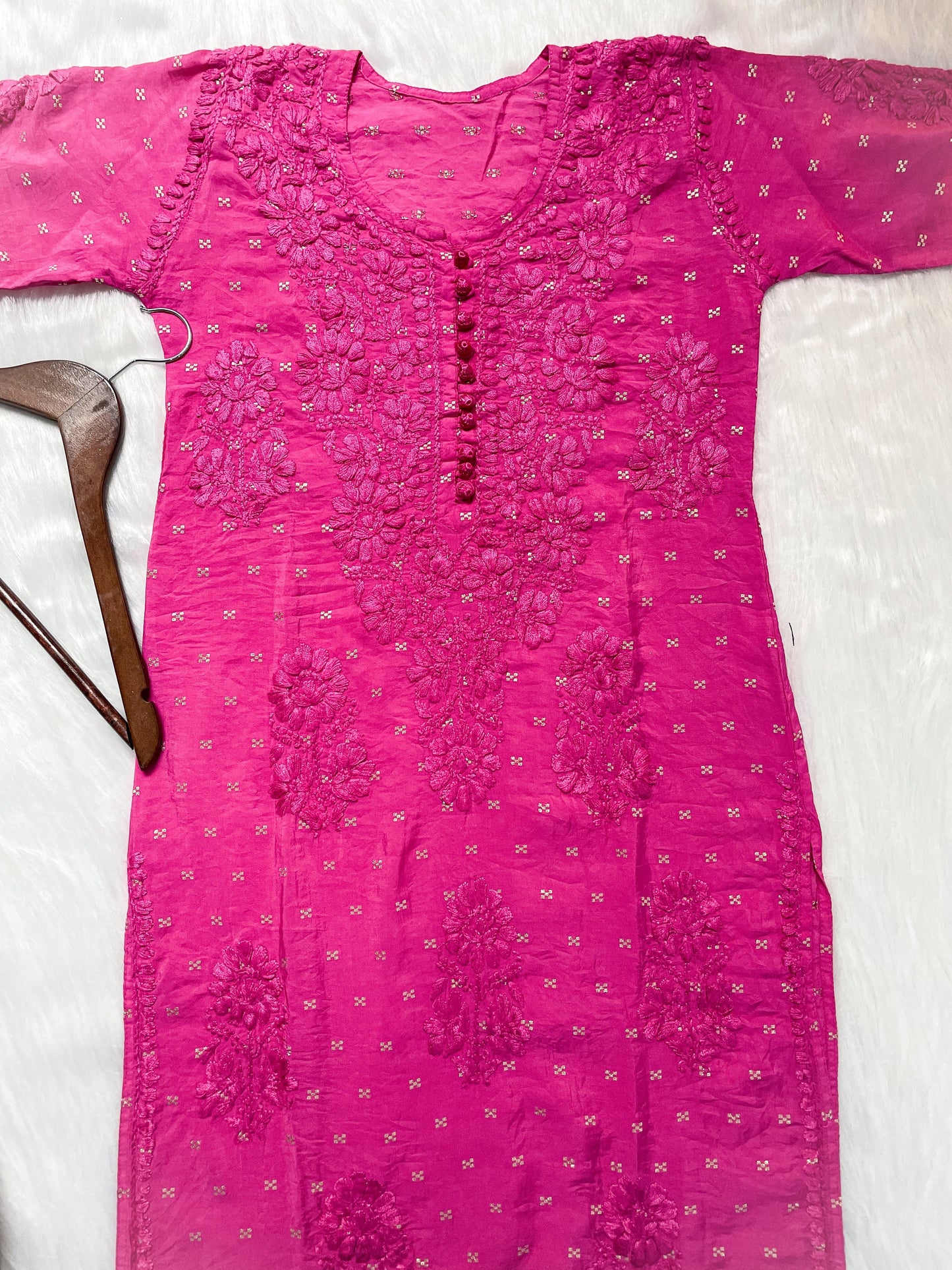 Premium Dyed Chanderi Silk Lucknowi Chikankari Kurti and Palazzo Set for Women