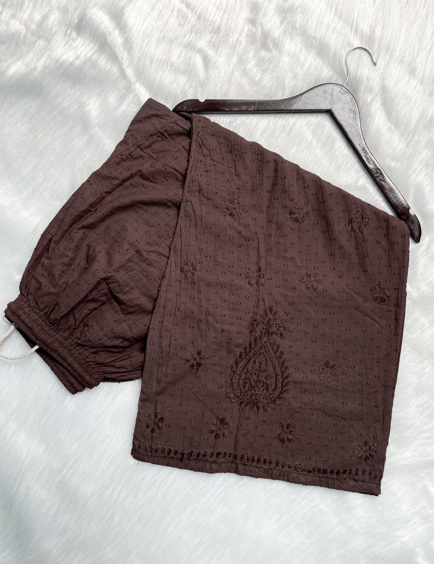 Handcrafted Dyed Lucknowi Chikankari Cotton Kurti, Palazzo & Dupatta Set