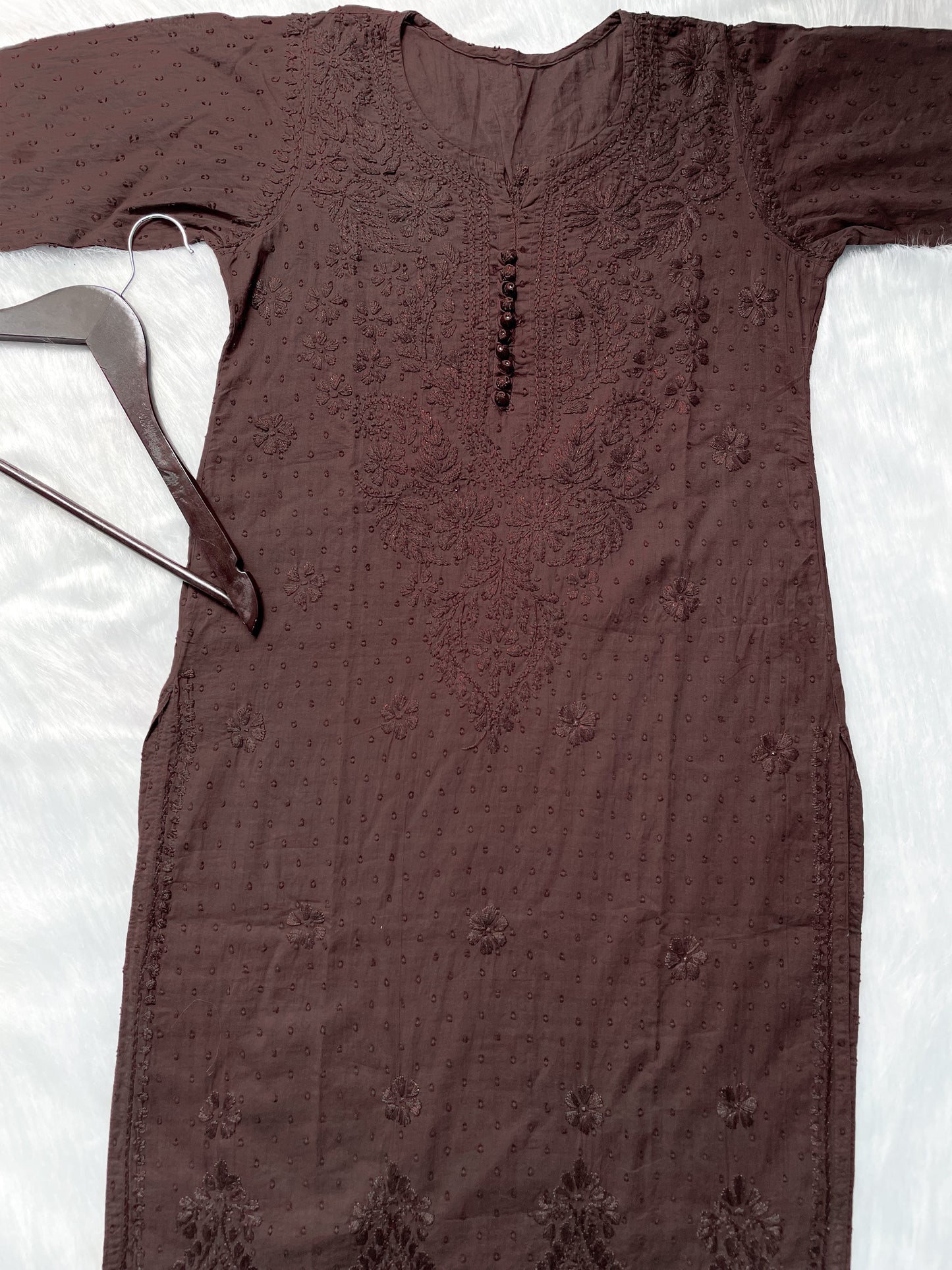 Handcrafted Dyed Lucknowi Chikankari Cotton Kurti, Palazzo & Dupatta Set