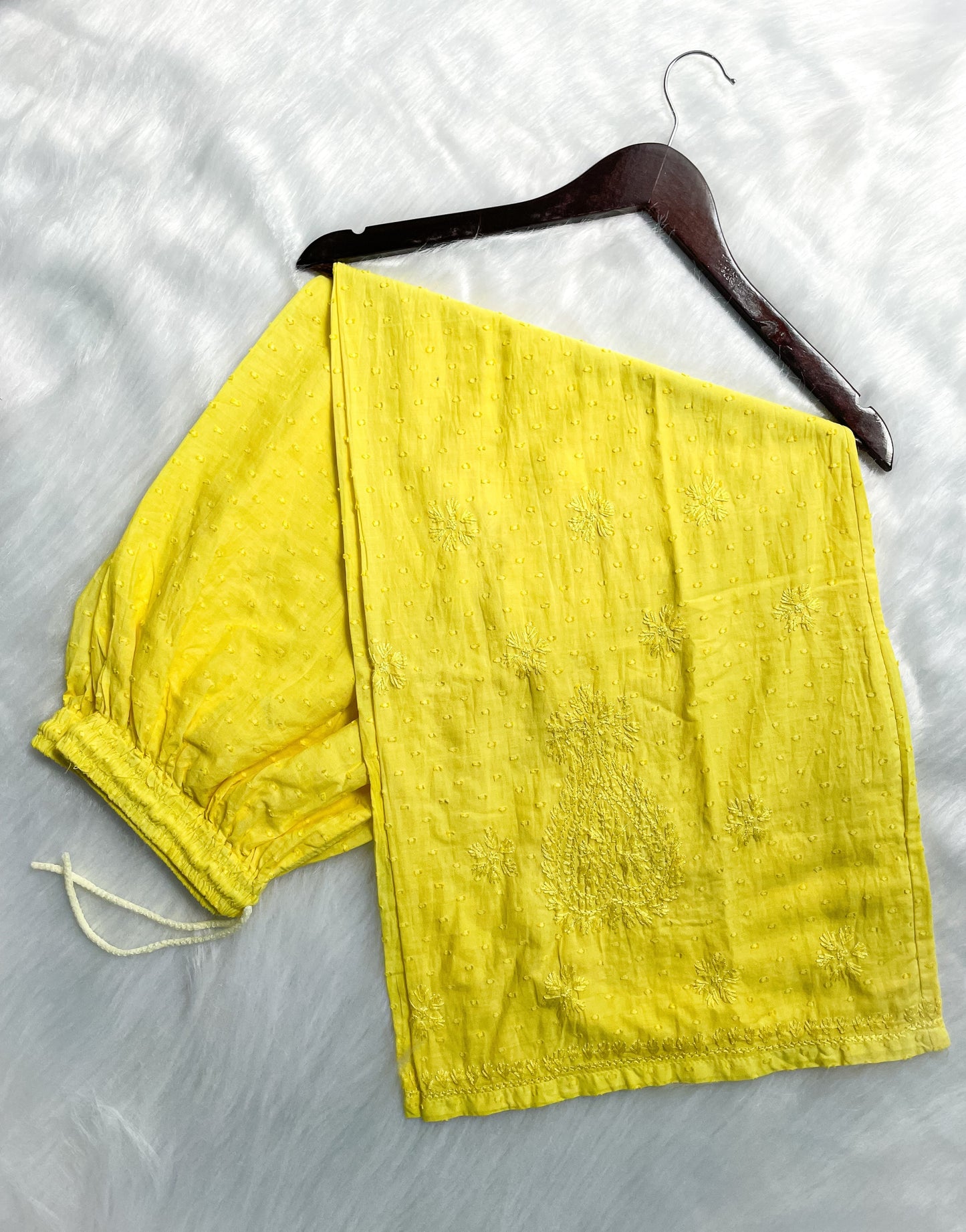 Handcrafted Dyed Lucknowi Chikankari Cotton Kurti, Palazzo & Dupatta Set