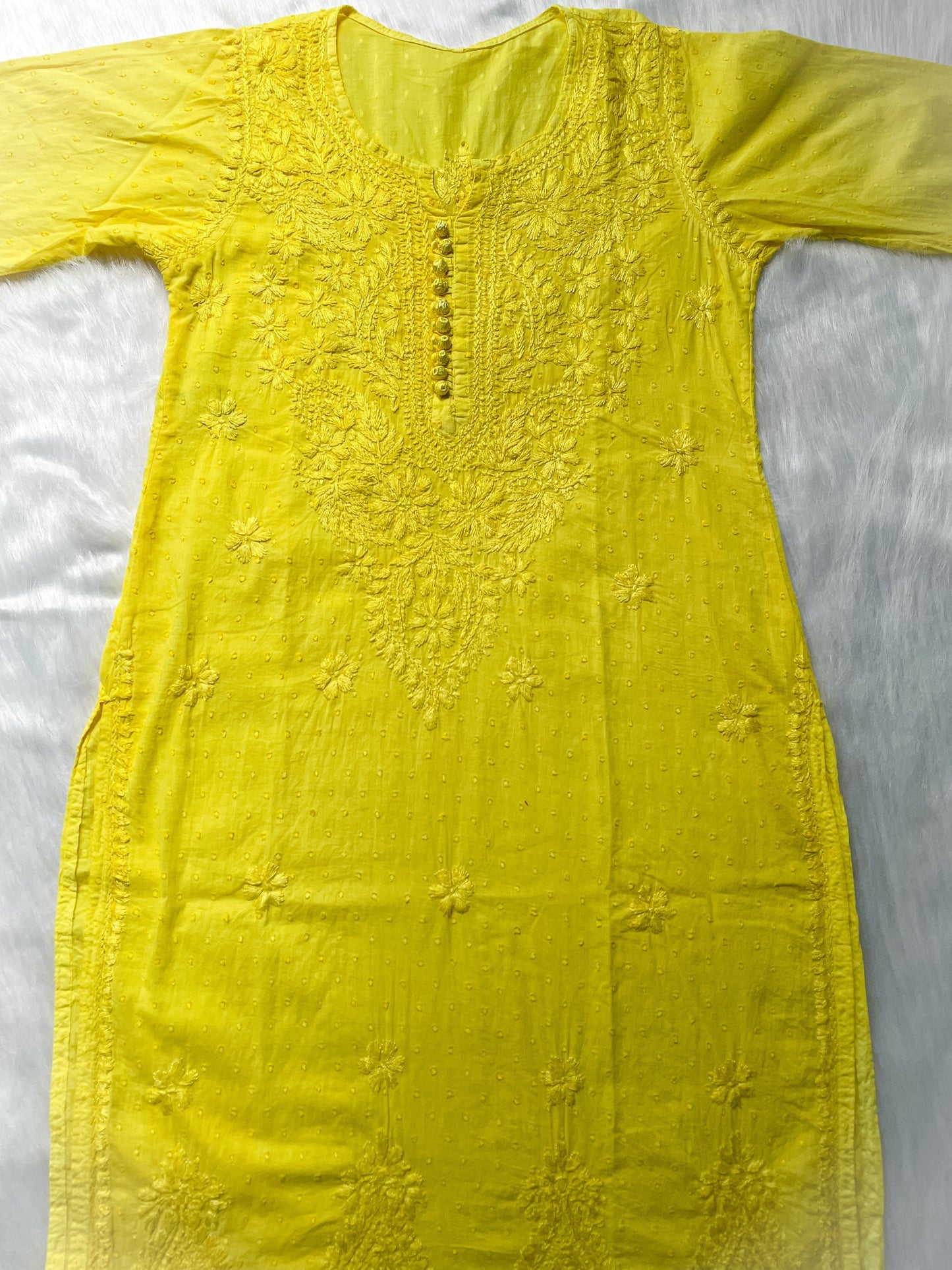 Handcrafted Dyed Lucknowi Chikankari Cotton Kurti, Palazzo & Dupatta Set