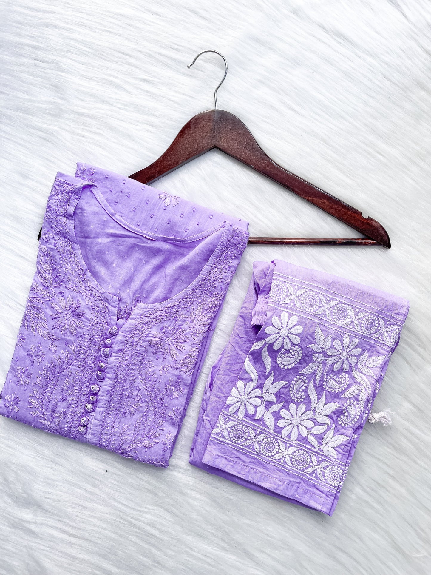 Dyed Cotton Chikankari Kurti & Lycra Pant Set, Pockets Both Side of the Pant