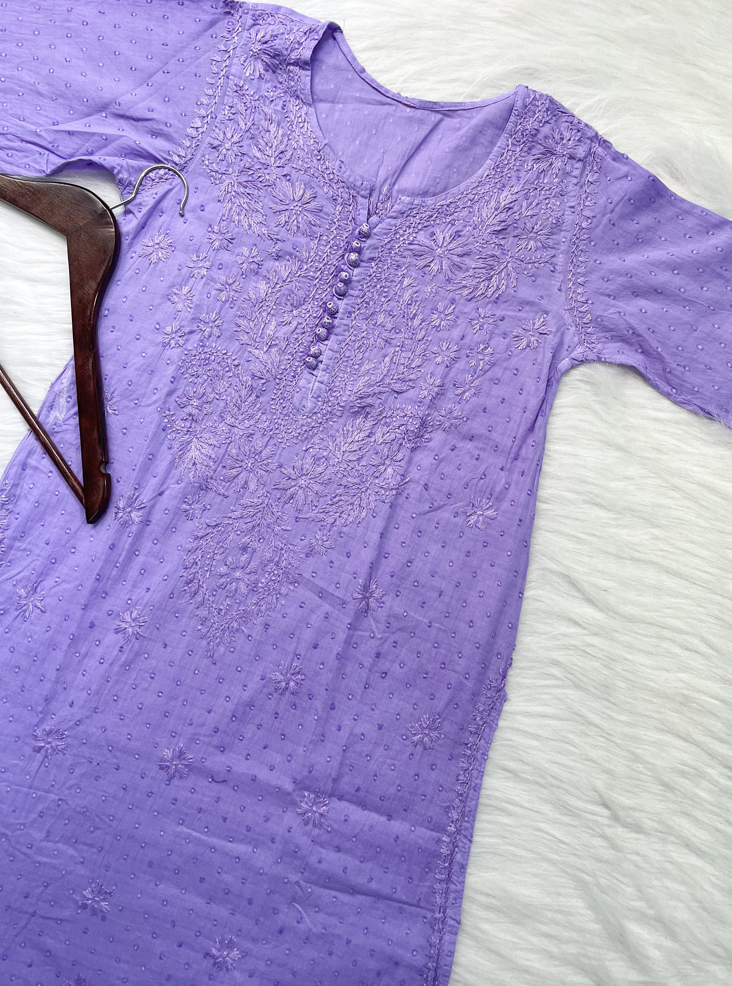 Dyed Cotton Chikankari Kurti & Lycra Pant Set, Pockets Both Side of the Pant
