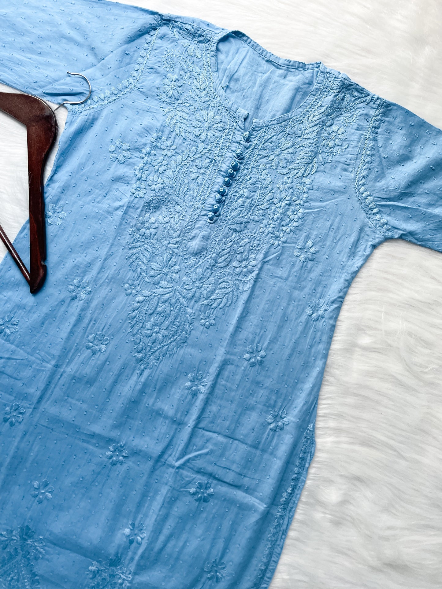 Dyed Cotton Chikankari Kurti & Lycra Pant Set, Pockets Both Side of the Pant