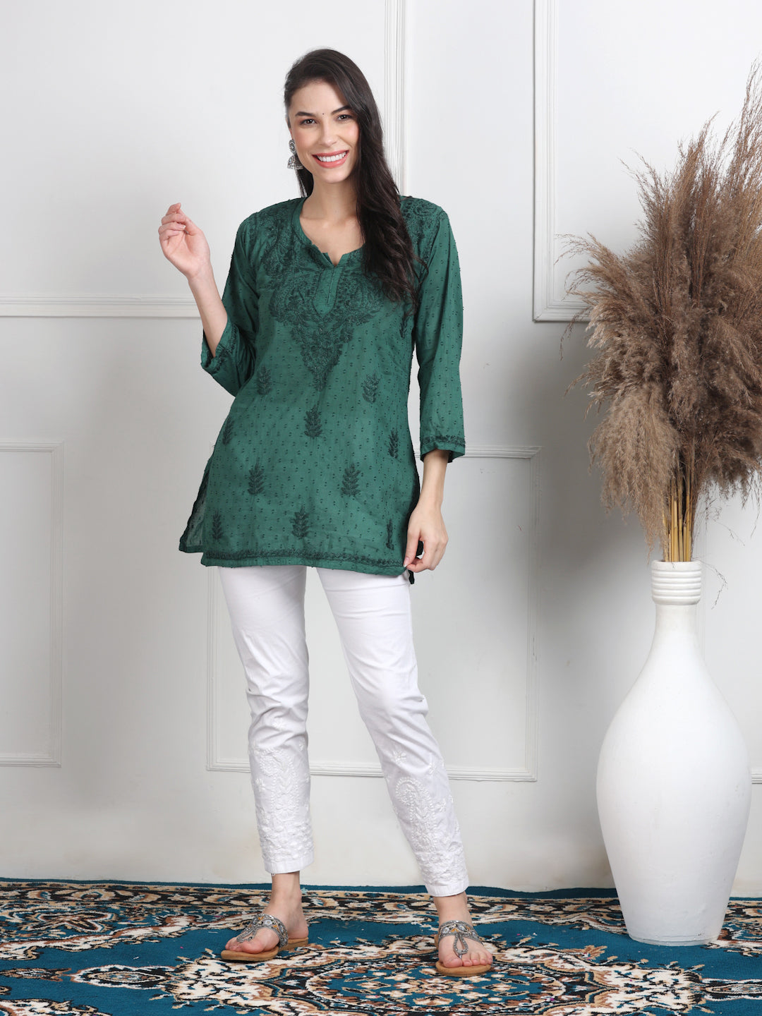 Elegant Women's Dyed Lucknowi Chikankari Short Top – Pure Cotton, Handcrafted Beauty in Stunning Shades